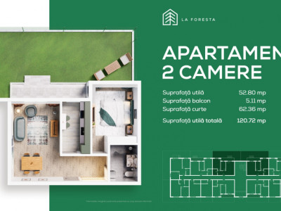 Ultimul Apartament 2 camere gradina La Foresta Tunari Comision Zero